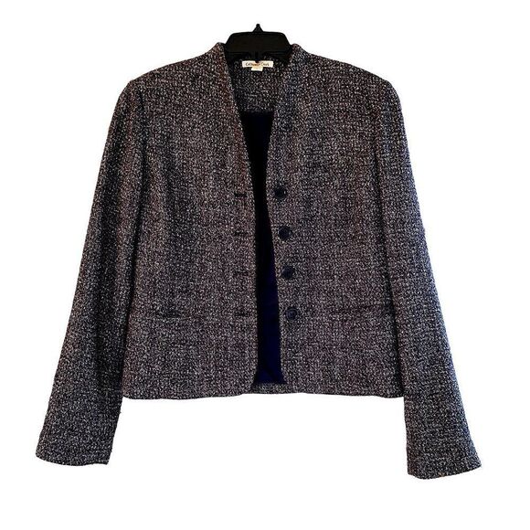 Boucle Tweed Blazer Blue Lined Career Button Up Jacket size 8 Coldwater Creek - Picture 2 of 8